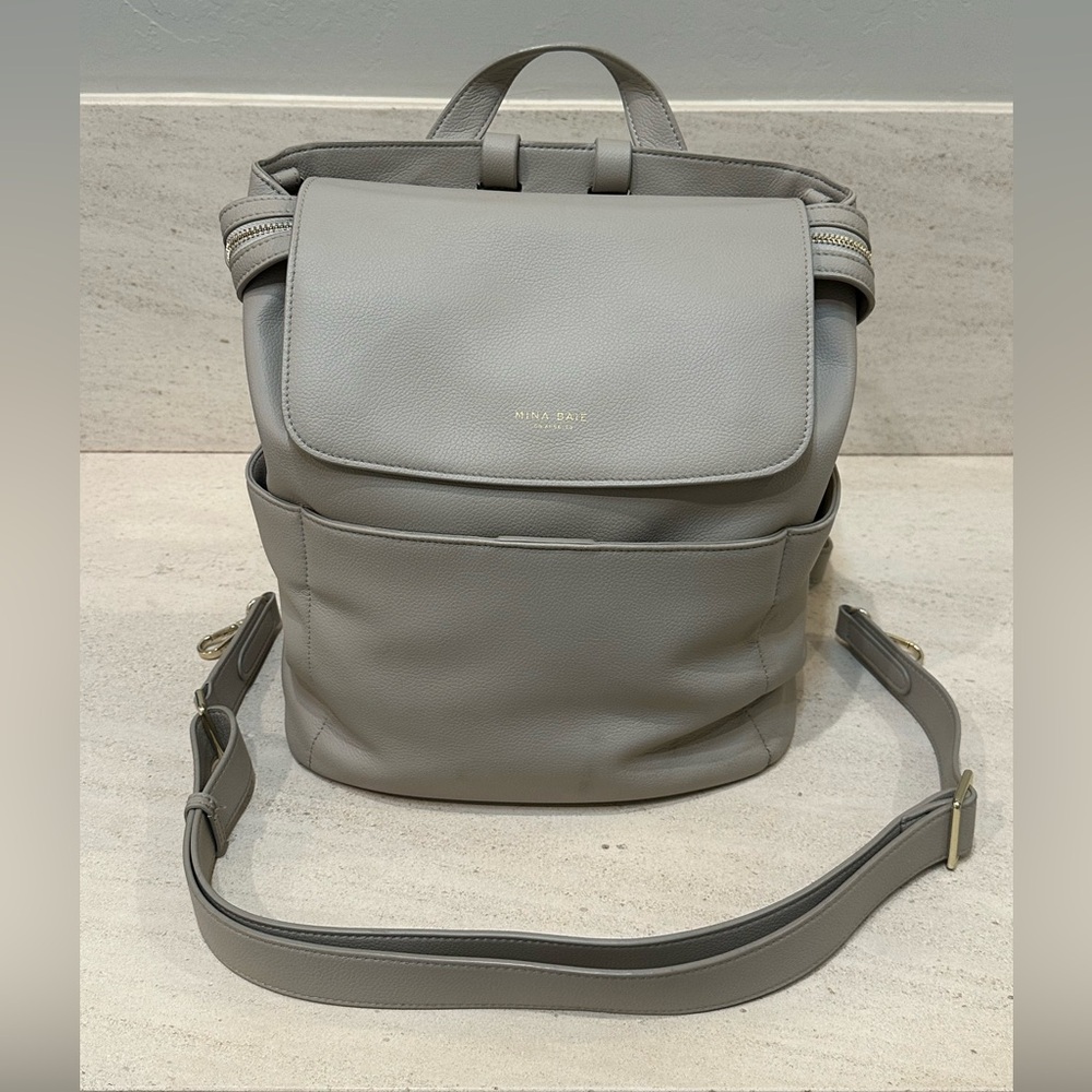 Mina Baie Mini Kinney Diaper Bag Backpack Sand Vegan Leather
